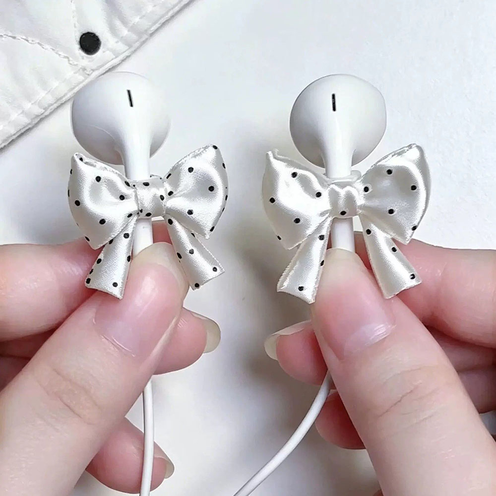 Ribbon Wired Satin - Satin Ribbon Bow Earphone Ornament Sweet